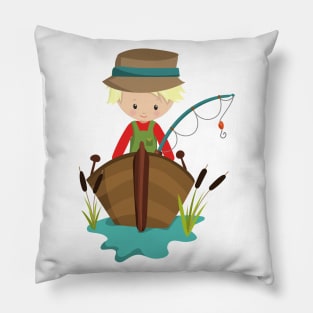 Fishing Boy, Fisherman, Fishing Rod, Blond Hair Pillow