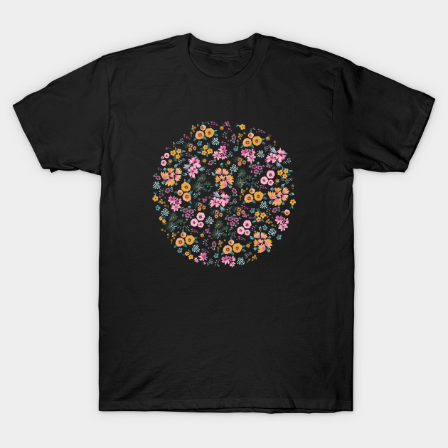 Pocket - LITTLE FLOWERS MULTI BLACK - Flowers - T-Shirt
