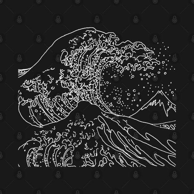 Black and White Japanese Wave - Great Wave Off Kanagawa by Neon Bang Bang