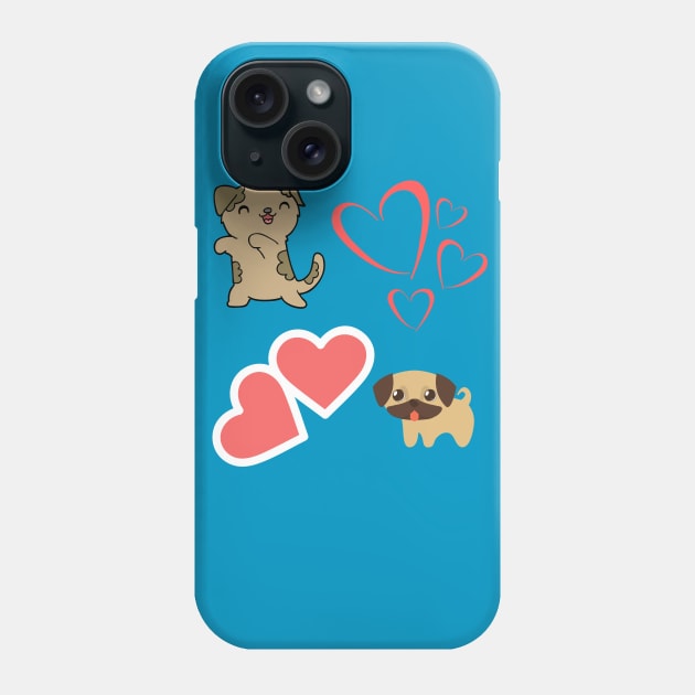 Cute puppies with hearts Phone Case by Courtney's Creations