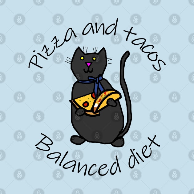 Balanced Diet for Animals Cat Pizza and Tacos Food by ellenhenryart