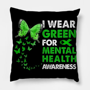 I Wear Green For Mental Health Awareness Costume Butterflies Pillow