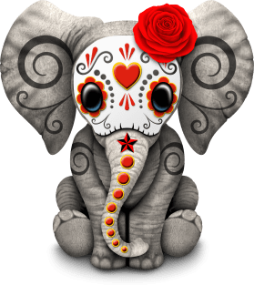 Red Day of the Dead Sugar Skull Baby Elephant Magnet