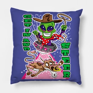 Get In And Steer Alien Abduction Cow Pillow