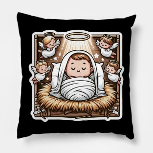 Newborn King Jesus Manger Angels Good News Pillow