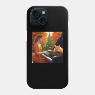 A Female Pianist With A Contented Orange Cat Sitting On The Piano In The English Countryside With An Autumn Mist Phone Case