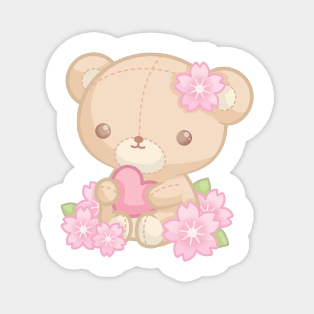 Cherry Blossom Teddy Bear Magnet by cSprinkleArt