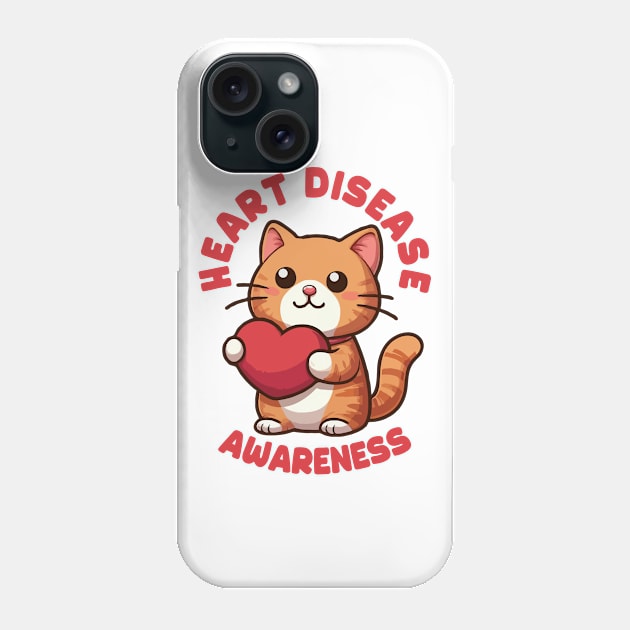 Heart Disease Awareness Cute Cat Phone Case by MoDesigns22 