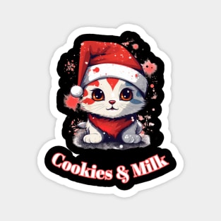 Cookies & Milk - Christmas Cat - Winter Holiday Magnet