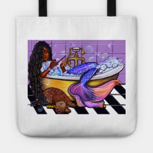 Mermaid #2 with braids relaxing in luxurious bubble bath having a moment of tranquility  ! Tote