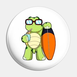 Turtle as Surfer with Surfboard & Drink Pin