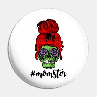 Crazy Red Hair Momster Skull Mom Funny Redhead Pin