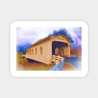 Grave Creek Covered Bridge In Watercolor Magnet