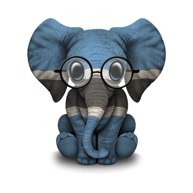 Baby Elephant with Glasses and Botswana Flag by jeffbartels