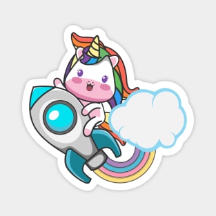 cute unicorn with rocket Magnet