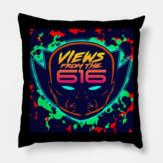 FRONT & BACK Green & Red Views From The 616 Logo Pillow by ForAllNerds