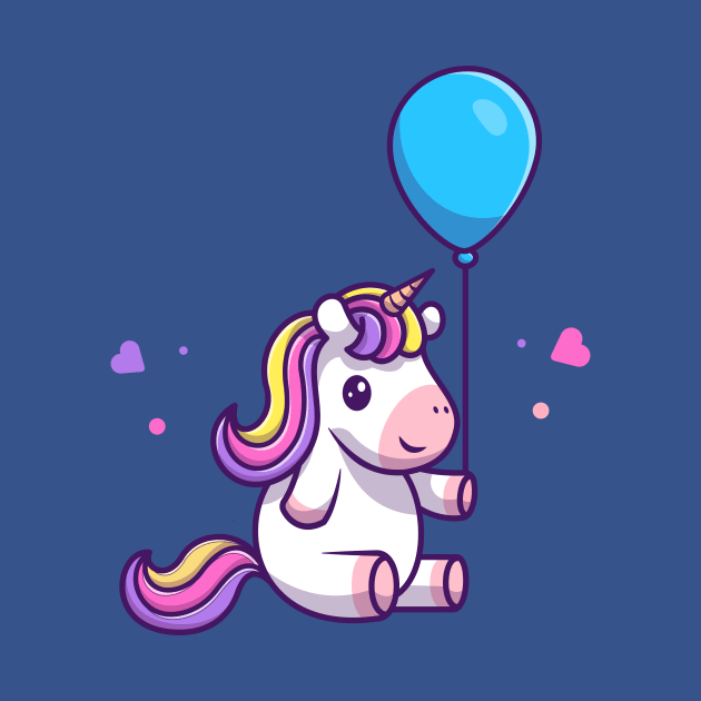 Cute Unicorn Holding Balloon Cartoon by Catalyst Labs