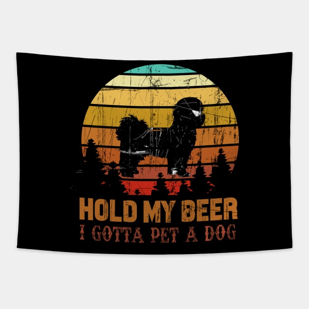 Holding My Beer I Gotta Pet This Shih Tzu Tapestry by Walkowiakvandersteen