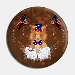 Cute kitten with flag and american flag Pin