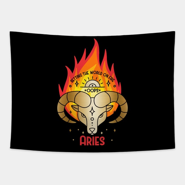 Aries fire faux gold astrology sun sign zodiac birth sign Tapestry by BigMRanch