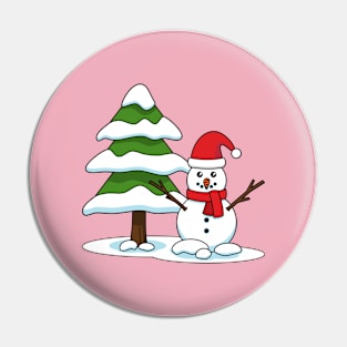 Snowman with Snowy Pine Tree Pin