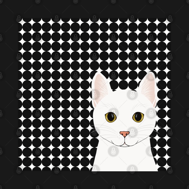 The cute white cat queen is watching you , white and black background pattern by marina63