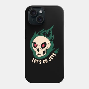 Skull with burning football eyes.  Let's go Jets! Phone Case