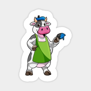 Cow as Painter with Paint & Apron Magnet