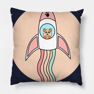 Kawaii dog flying in a space rocket to another galaxy Pillow