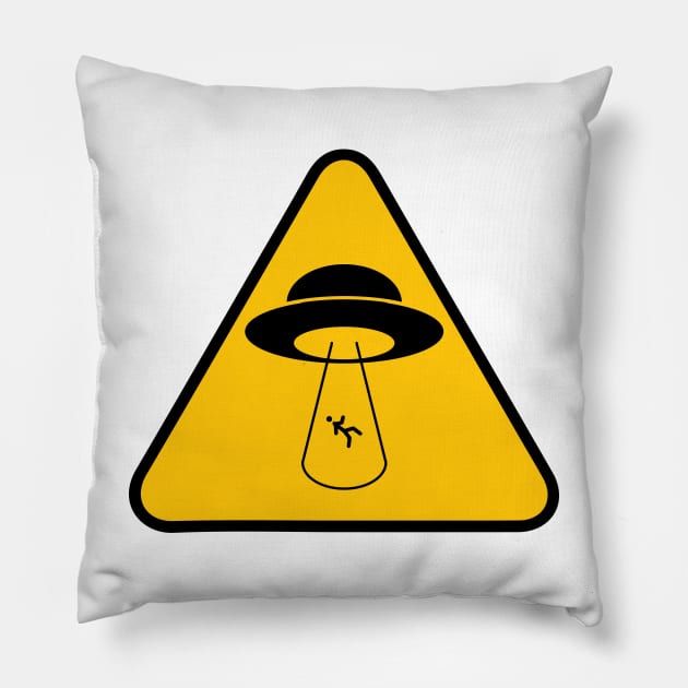 UFO Caution Sign Pillow by Expanse Collective