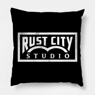 Rust City Studio Logo (White, Distressed) Pillow