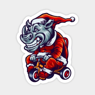 Cute Christmas Rhino on a Tricycle Magnet