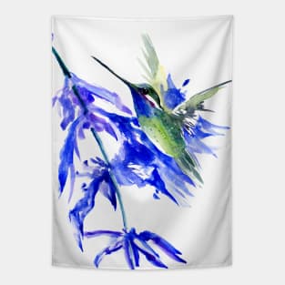 Hummingbird Flying in the Blue Tapestry