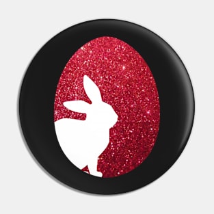 Easter Bunny Silhouette in Red Faux Glitter Easter Egg Pin