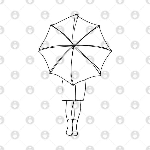 Woman with Umbrella Line Art - Woman Holding Umbrella - Under the Umbrella by Tilila