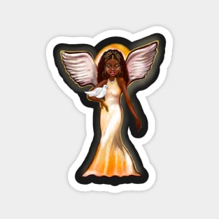 Angel with dove ii- Black angel of peace ! With glow, Afro hair, brown eyes, Cherry pink lips and dark brown skin. Hair love ! Magnet