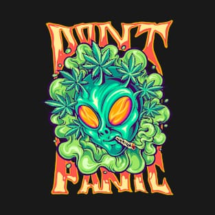 Don't Panic Smoking Weed Alien Trippy T-Shirt