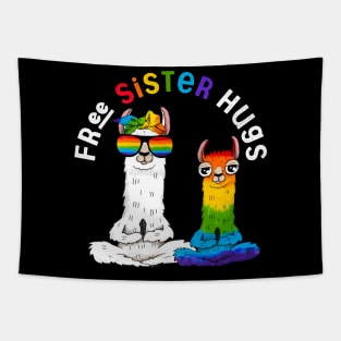 Free Sister Hugs Llama Shirt Gay Pride LGBT Rainbow Flag T-Shirt Tapestry