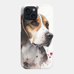 A Watercolor Beagle Dog Portrait with Loose Valentine Hearts Phone Case