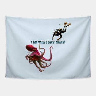 Octopus and Scuba Diver - I Am Your Lucky Charm Tapestry