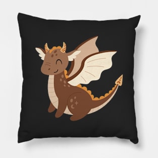 Cute Boho Baby Dragon Brown Pillow