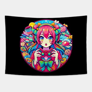 Gamer girl red players Tapestry