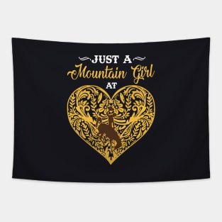 Just A Moutain Girl At Yellow Heart Love Wife Tapestry