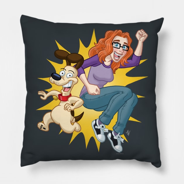 Jenn & Bueno Jump! Pillow by AndrewWillmore