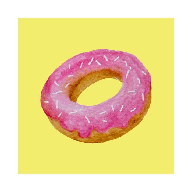 Watercolor donut - pink on yellow background by wackapacka