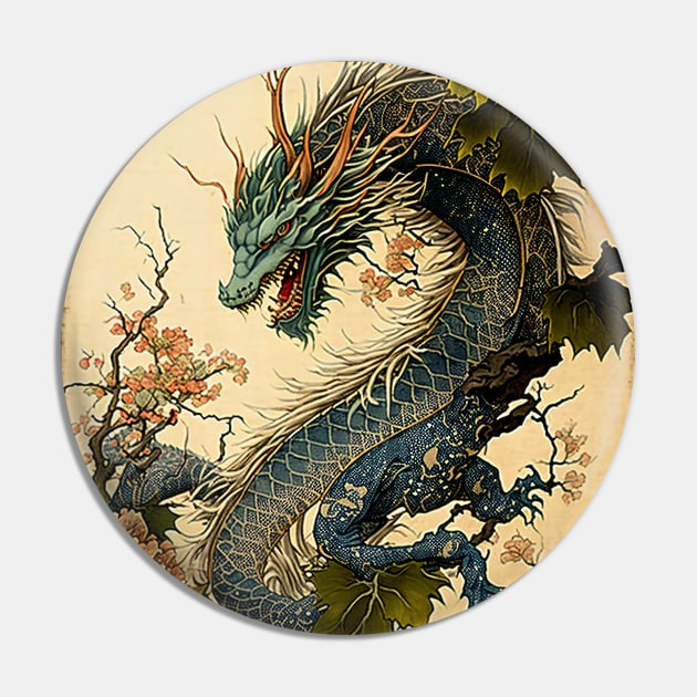 Ukiyo-e Style Traditional Japanese Dragon Pin by entwithanaxe