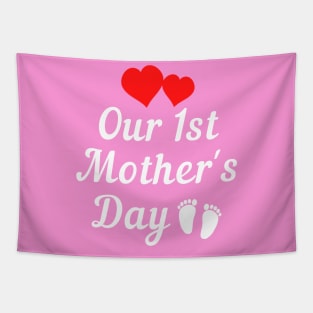 Our first mothers day white text red heart Tapestry