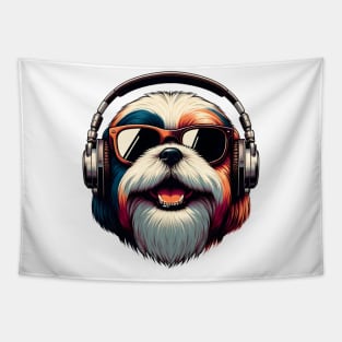 Lhasa Apso Smiling DJ Enjoys Vibrant Beats Tapestry