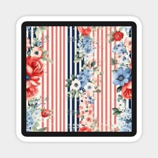 Red White and Blue Patriotic Shabby Floral Magnet