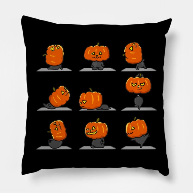 Pumpkin Yoga Halloween Pillow by huebucket